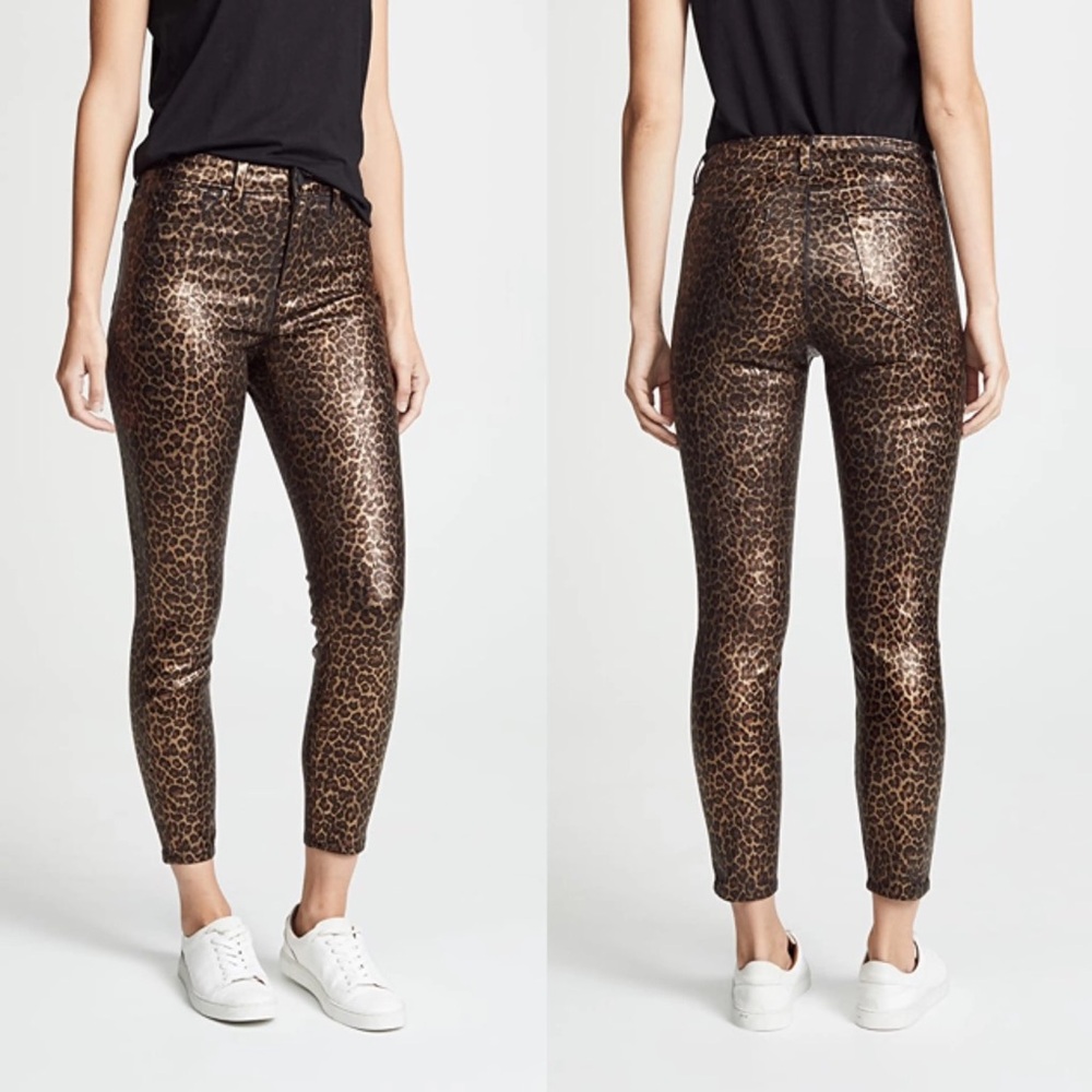 L'AGENCE Margot High Rise Foil Cheetah Print Skinny Jeans Black Size 24 NWT
